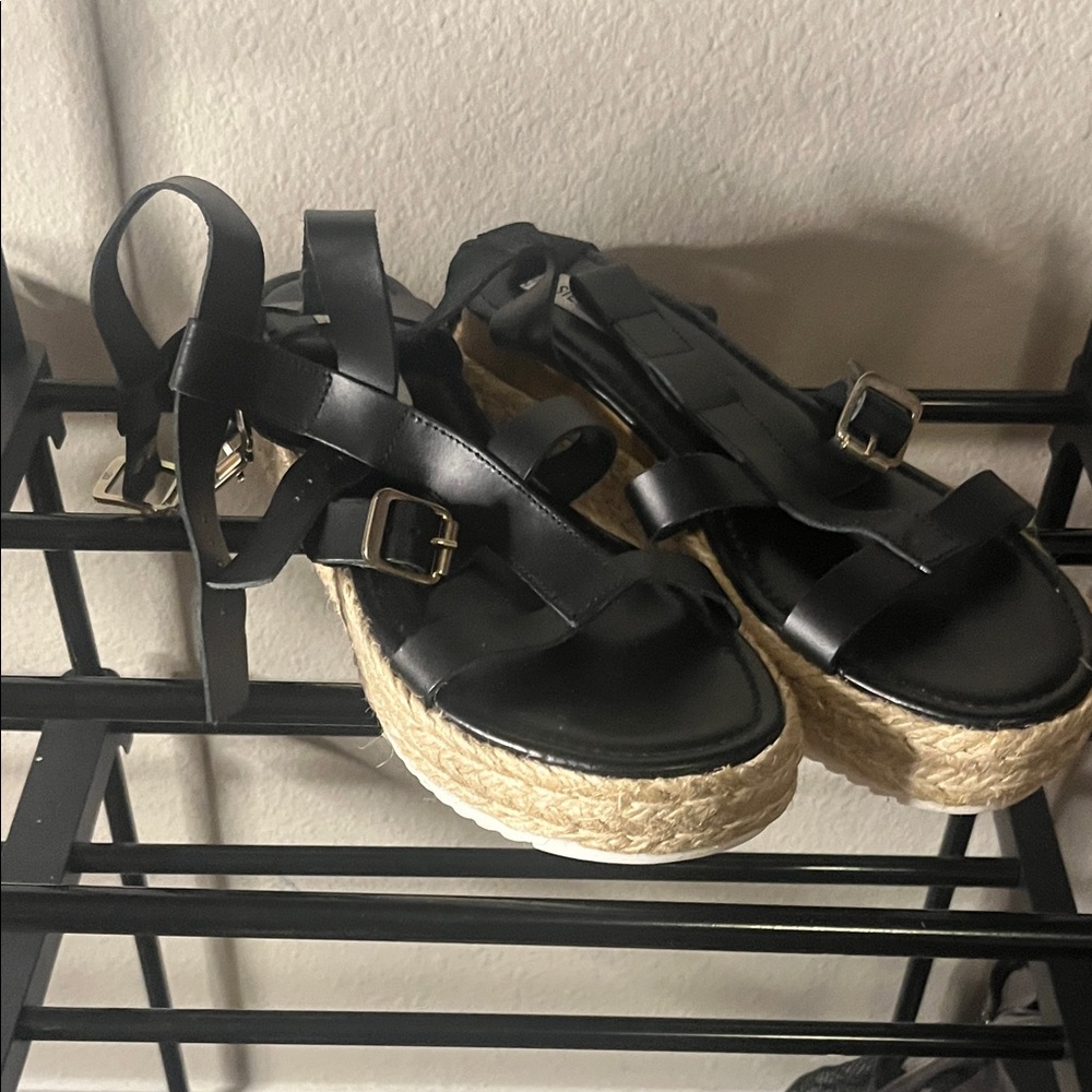 Steve Madden Black Strappy Espadrille Platform Sandals